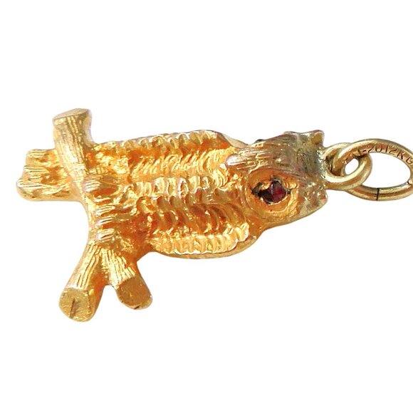 Vintage 12K Gold Filled Art Deco Owl Charm Pendant with Garnets as Eyes - Picture 7 of 8